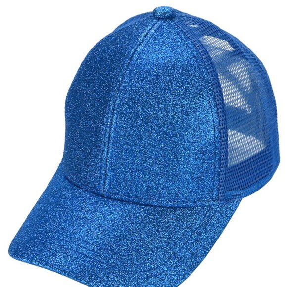 Glitter Mesh Back Criss-Cross Ponytail Baseball Cap Pony Cap - Picture 8 of 12